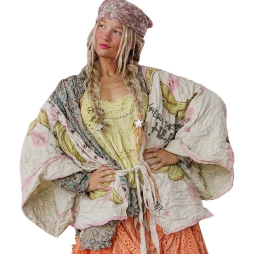 Magnolia Pearl Banana Funk N Junk Quilted Kimono Jacket Yellow Cream Pink NEW